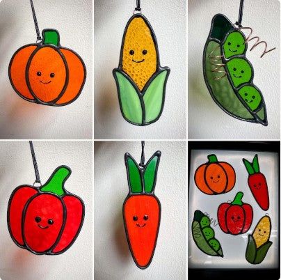 Vegetable Friends Stained Glass Pattern Collection | 5 Cute Garden Suncatcher Templates | Digital Download